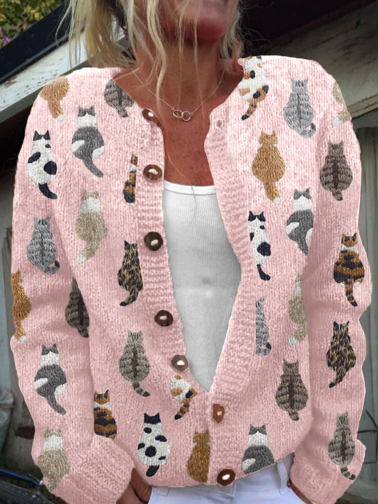 Sorielle™ | Cat Print Knit Cardigan