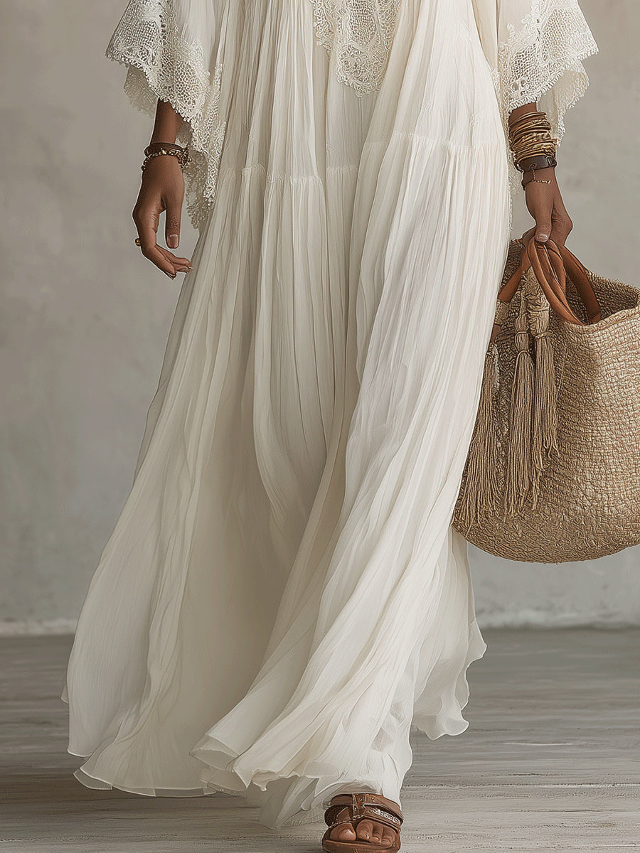 Lunara™ | White Boho Maxi Dress