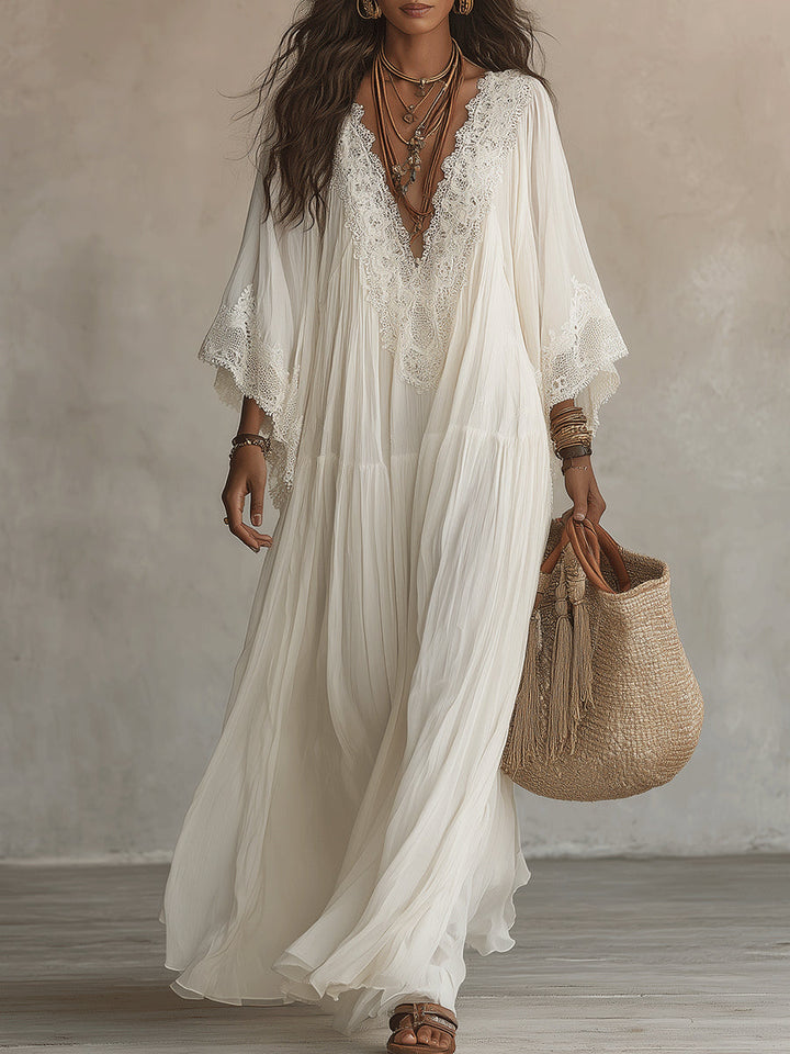 Lunara™ | White Boho Maxi Dress