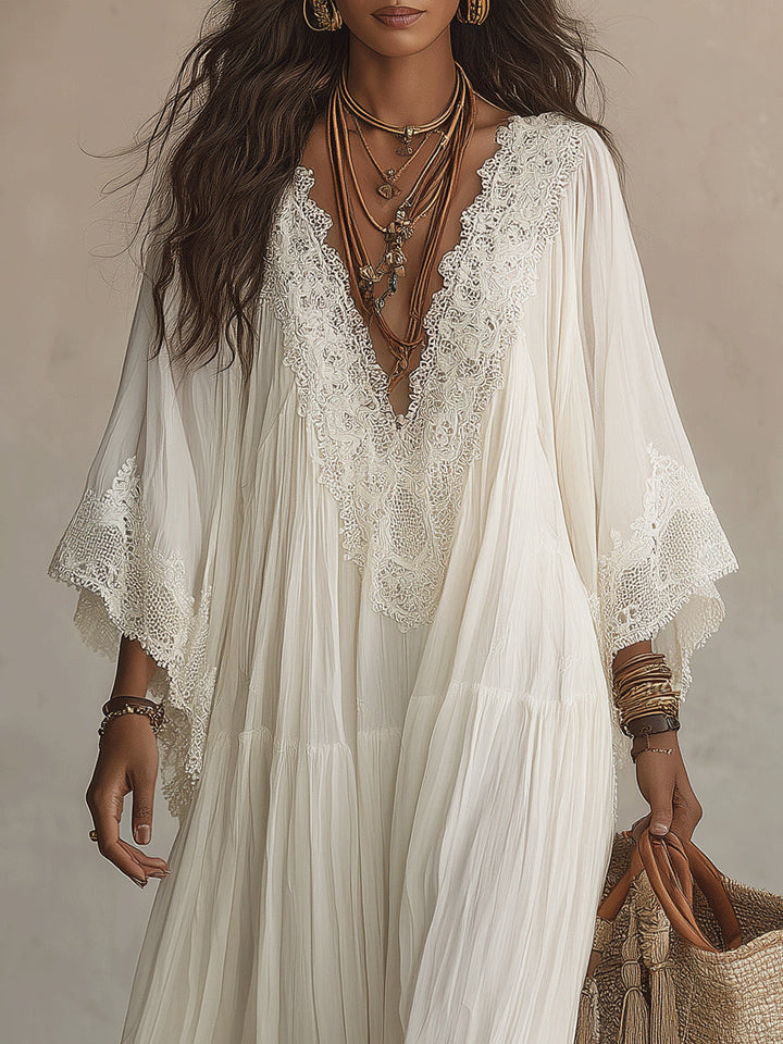 Lunara™ | White Boho Maxi Dress