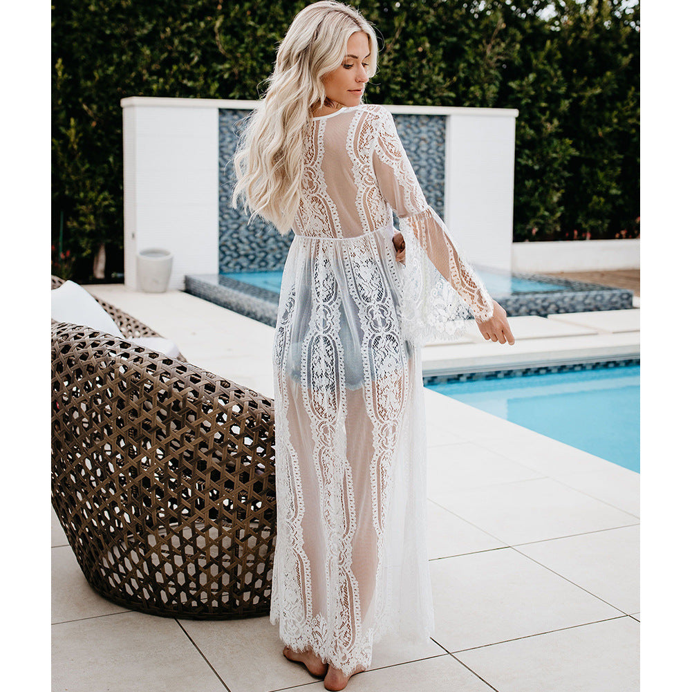 CÉLIANE™ - Sheer Lace Beach Cover-Up